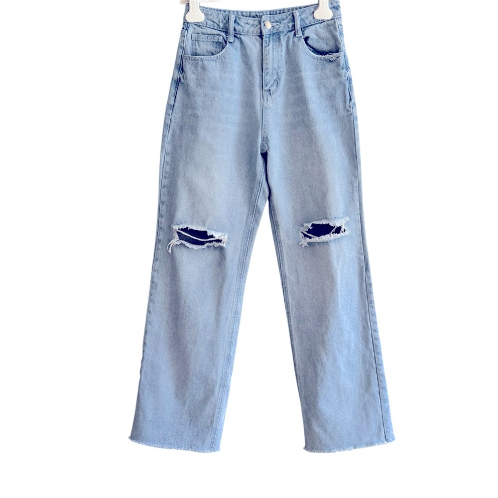 Saints & Hearts Wide Leg High Waist Ripped Knee Light Wash Jeans Size M (26” W)